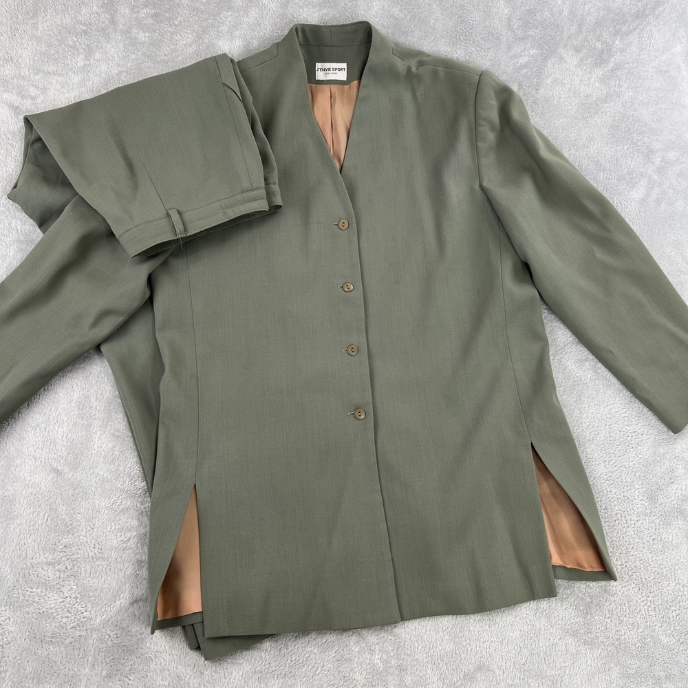 J'Envie Sport Wool Pant Suit 14 Olive Green Women Vintage Blazer Trousers USA